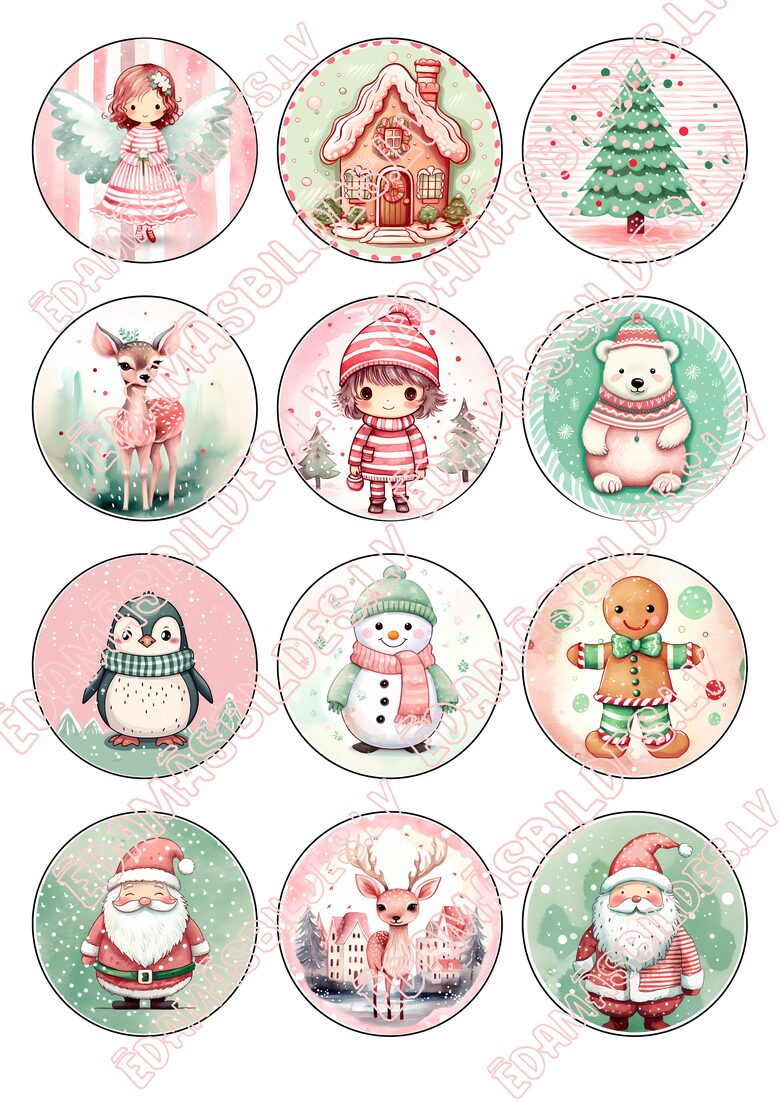 Cukura papīrs ar apdruku "Ziemassvētki Nr 8", aplīši  6 cm